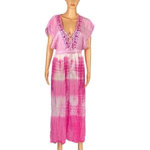 Exist Pink Tie Dye Maxi Dress Resortcore Vacation Ready Coastal Curise NWT SZ LG